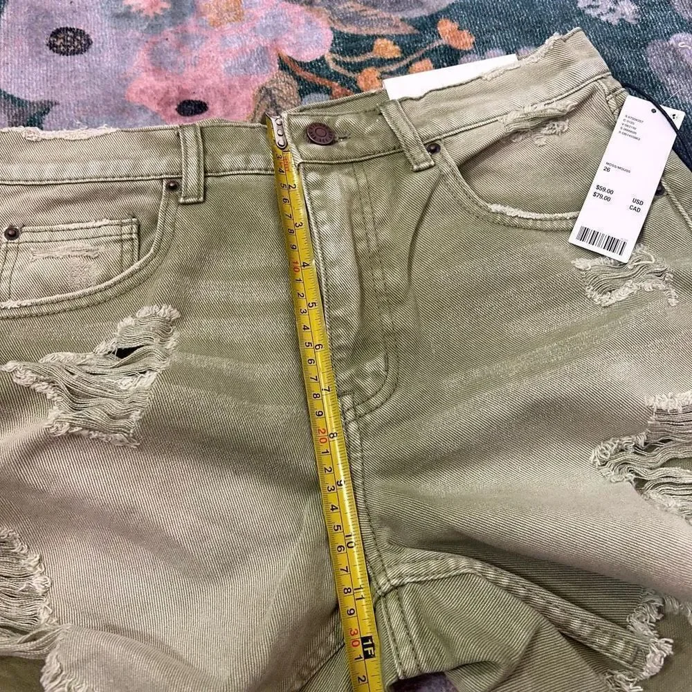 NWT BDG Urban Outfitters Jean Shorts Womens 26 Green Dropped High Waist Destroy